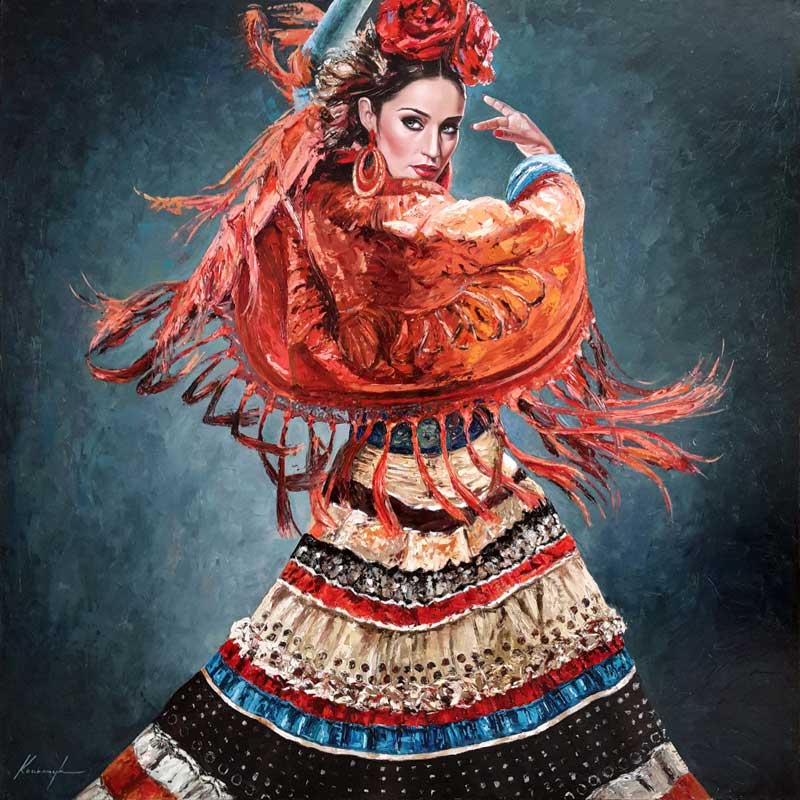 “Flamenco High Fashion #4” Oil on Canvas - 48” x 48” by Katarzyna Kociomyk