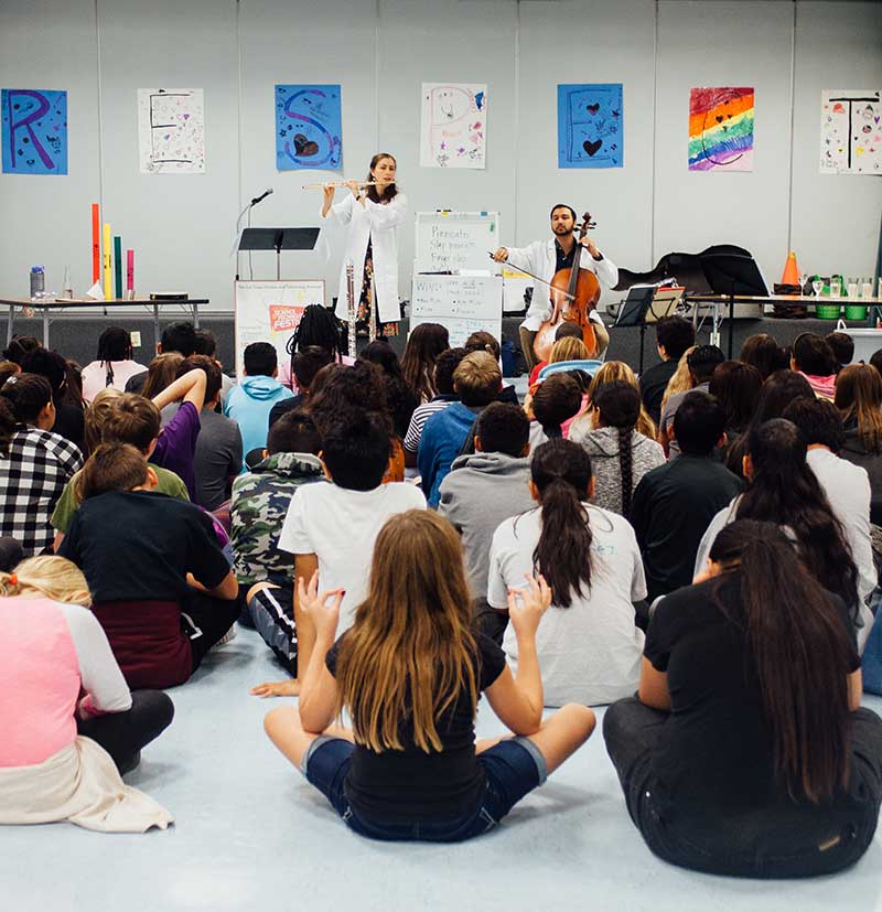 A fourth-grade class connects with classical music during NWP’s Juicebox Series. Photo by Liliana Trejo Vanegas