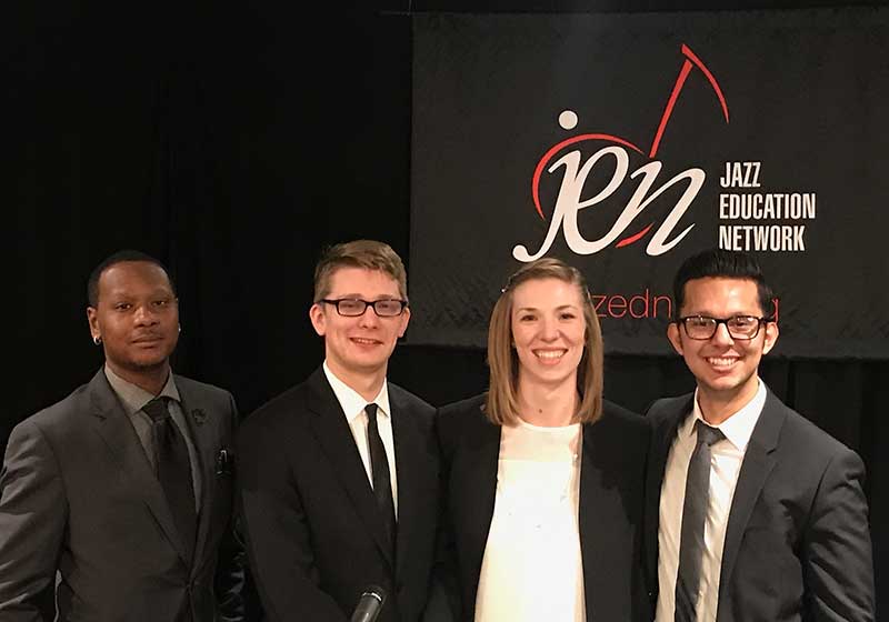 From Left: UNLV Honors Jazz Quartet - Angelo Stokes/drums, Patrick Hogan/piano, Molly Redfield/bass, Jorge Machain/trumpet