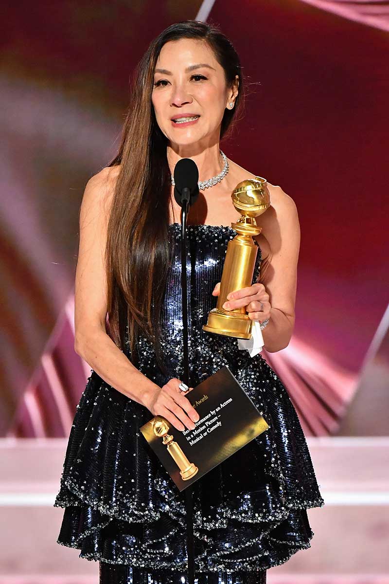 Best Actress, Musical or Comedy, Michelle Yeoh, Everything Everywhere All at Once onstage at the 80th Annual Golden Globe Awards® - Photo by Earl Gibson for the HFPA