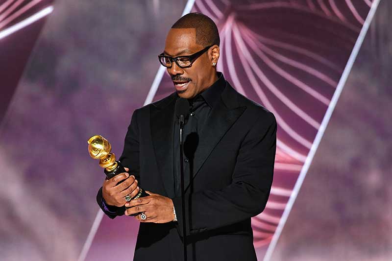 Above: Cecil B. Demille Award Recipient, Eddie Murphy onstage at the 80th Annual Golden Globe Awards® - Photo by Earl Gibson for the HFPA