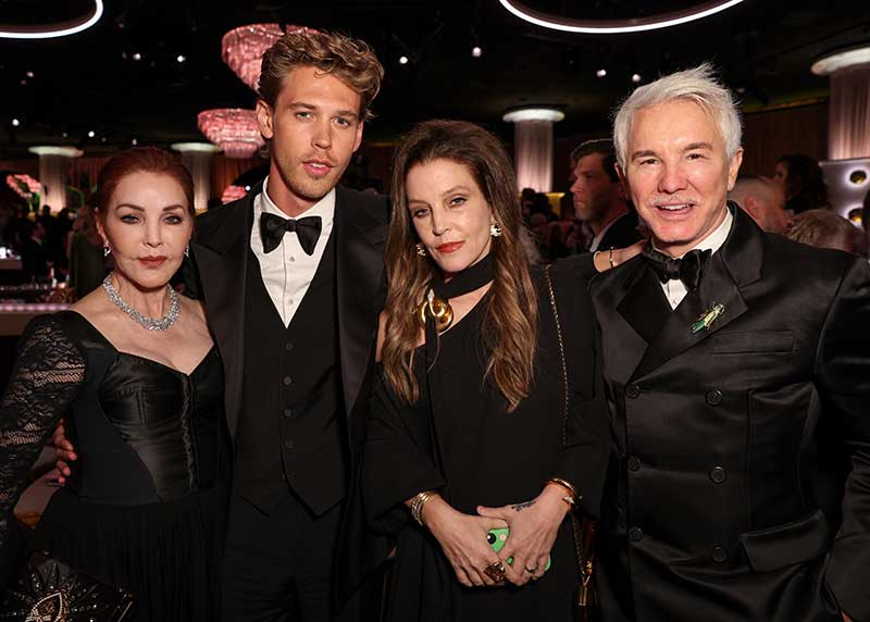 Priscilla Presley, Austin Butler, Lisa Marie Presley and Baz Luhrmann during the 80th Annual Golden Globe Awards® - Photo by Chelsea Lauren for the HFPA