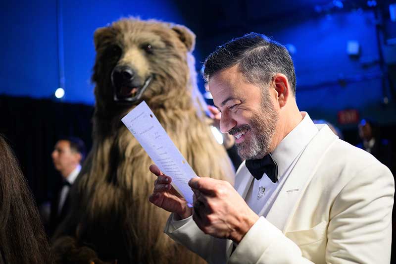 Cocaine Bear and host Jimmy Kimmel at the 95th Oscars®. Photo by Richard Harbaugh.