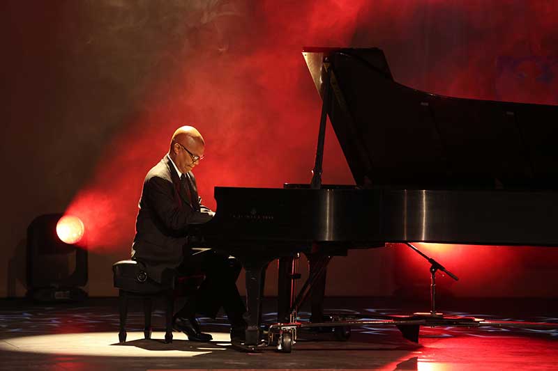 Student pianist Eddie Fluellen performs onstage at CSN’s Nicholas J. Horn Theatre 