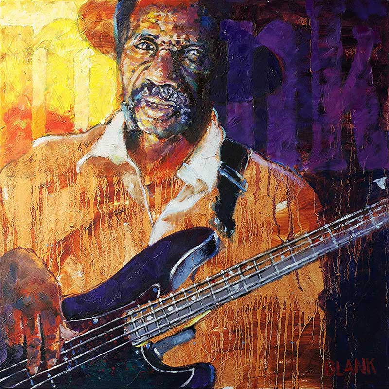 Above: Painting of Monk Montgomery courtesy of artist Jerry Blank