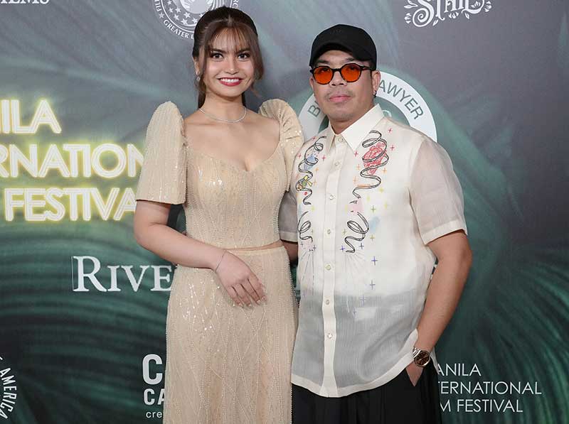 (L-R) Eisel Serrano and JP Habac Jr. at the 2023 Manila International Film Festival Launch. (Photo By Sthanlee B. Mirador/Sipa USA)