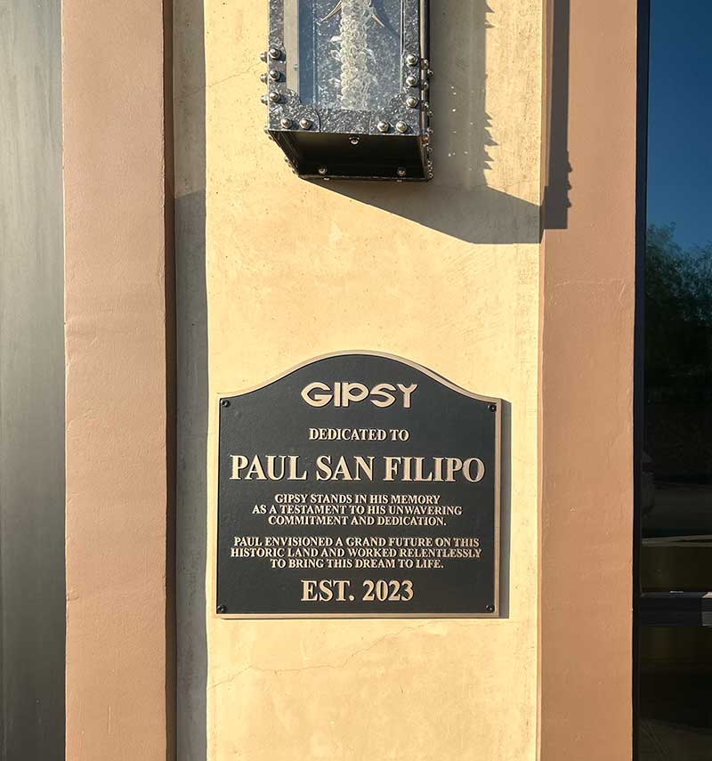 A commemorative plaque was dedicated to Paul SanFilippo in November 2023. Photo courtesy of Gipsy Nightclub