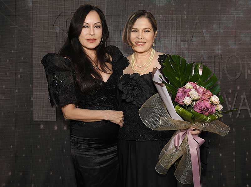 MIFF Executive Producer Lisa Lew and Hilda Koronel at the 2023 Manila International Film Festival Launch. (Photo By Sthanlee B. Mirador/Sipa USA)