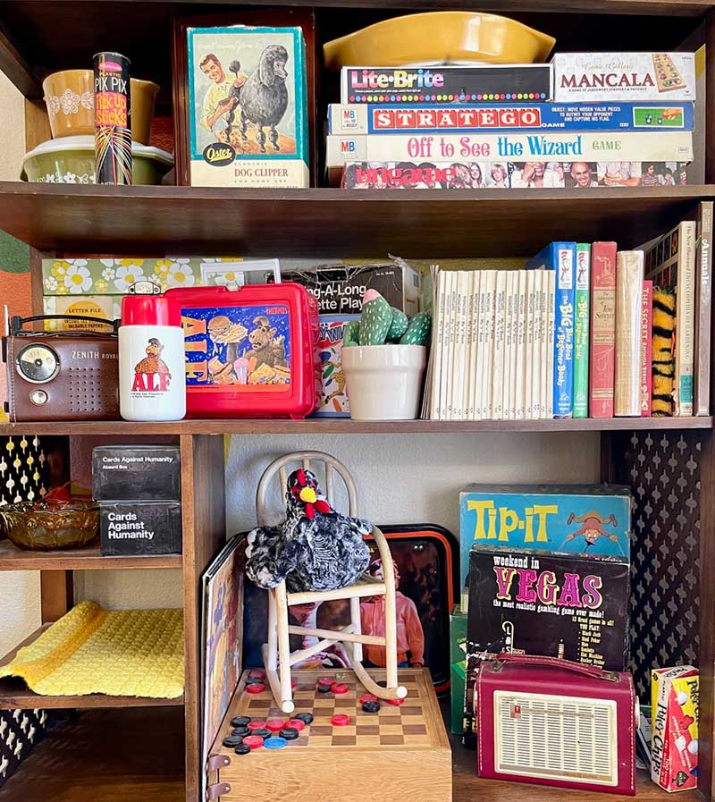 Curated 1970s ceramics, games, magazines and toys by Taylor Hart. Photo by Laura Henkel