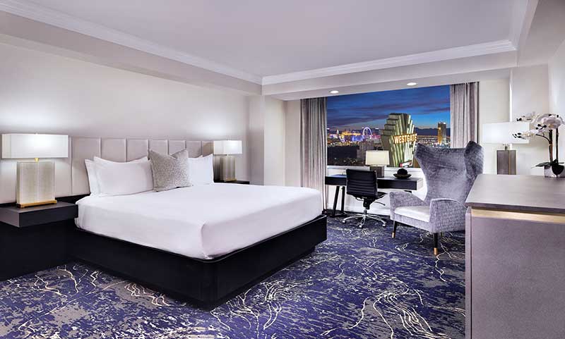 Westgate Las Vegas’ 400-square-foot Premier King Room, part of the property’s recent $70 million East Tower renovation project. Photo courtesy of Westgate Las Vegas Resort & Casino