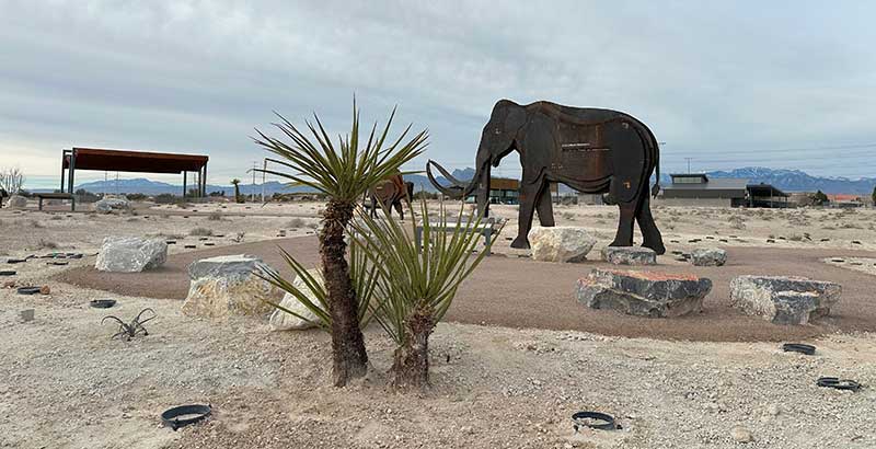 The metal animal sculptures on the Megafauna Trail are a big hit with children visiting the park. Photo courtesy of Nevada State Parks