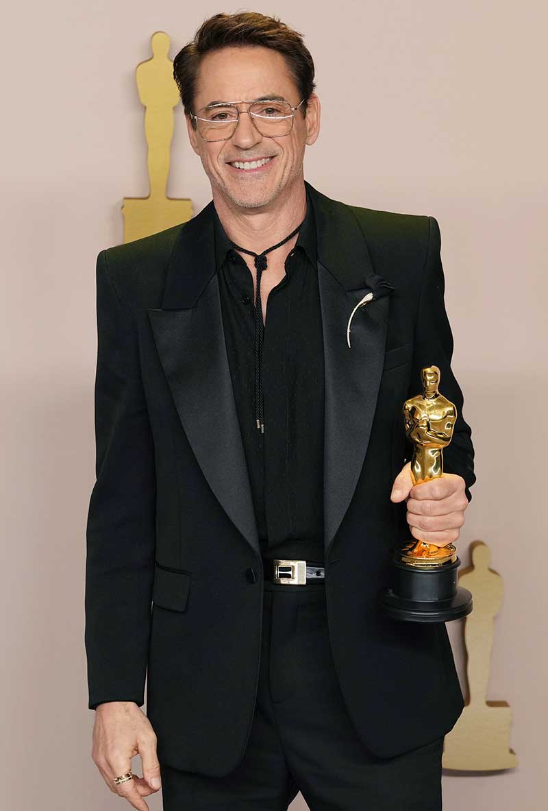 Robert Downey Jr., winner of Best Supporting Actor award for 'Oppenheimer' pose in the press room at the The 96th Academy Awards held by the Academy of Motion Picture Arts and Sciences at the Dolby Theatre in Los Angeles, CA on Sunday, March 10, 2024. Photo by Sthanlee B. Mirador/Sipa USA