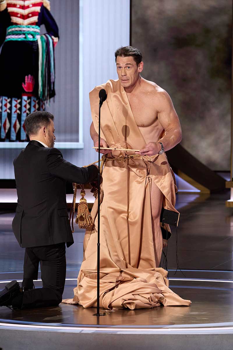 Jimmy Kimmel and John Cena present the Oscar® for Costume Design during the live ABC telecast of the 96th Oscars® at the Dolby® Theatre at Ovation Hollywood on Sunday, March 10, 2024. Photos by Trae Patton.