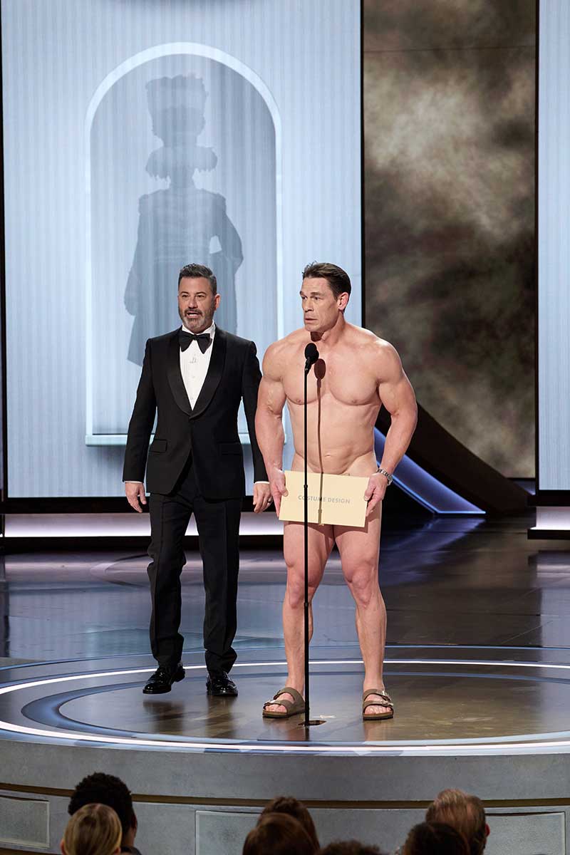 Jimmy Kimmel and John Cena present the Oscar® for Costume Design during the live ABC telecast of the 96th Oscars® at the Dolby® Theatre at Ovation Hollywood on Sunday, March 10, 2024. Photos by Trae Patton.