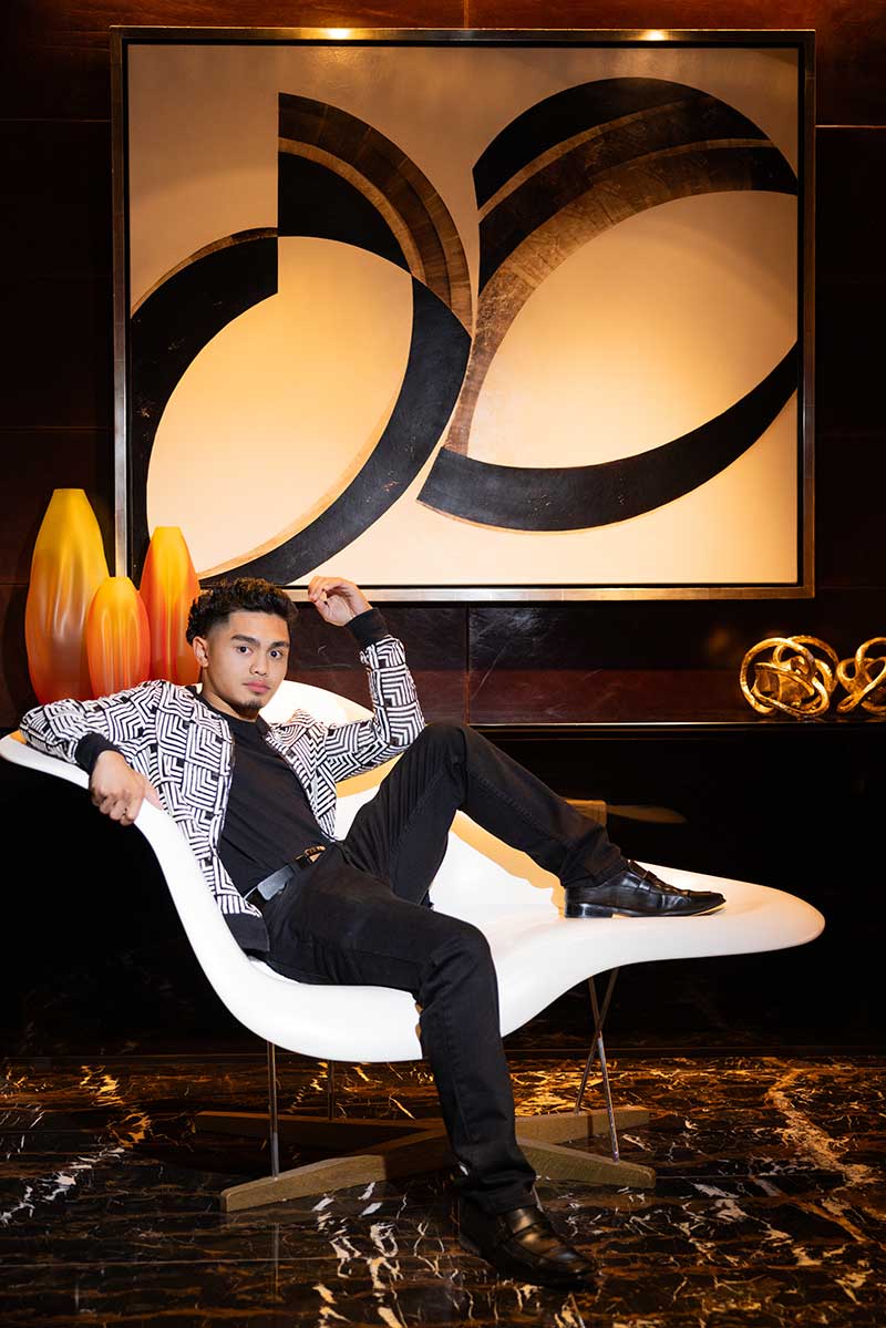 Jerick Padsing styled by David Tupaz at the presidential suite at Red Rock Casino Resort & Spa.