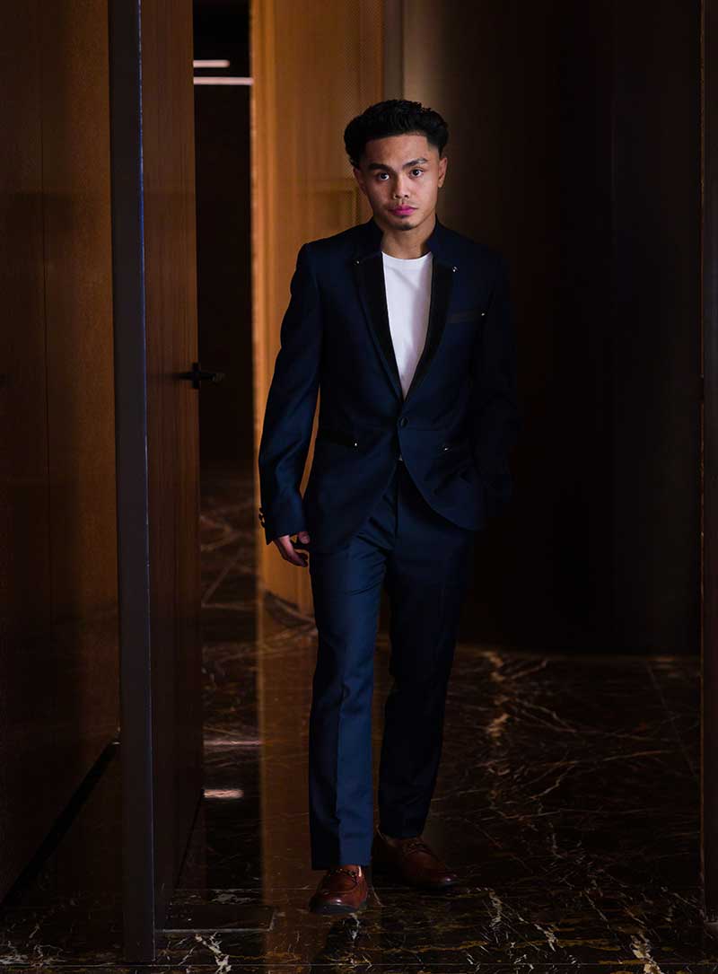 Above: Jerick Padsing wearing a tuxedo by David Tupaz. 