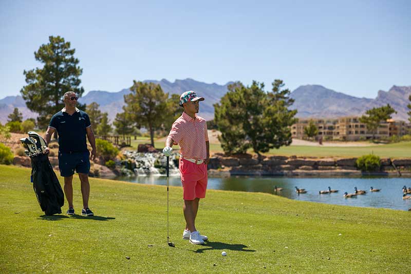 Above: Jerick Padsing and his coach and manager Pablo Taffanelli at Angel Park Golf Club discussing business and future events.