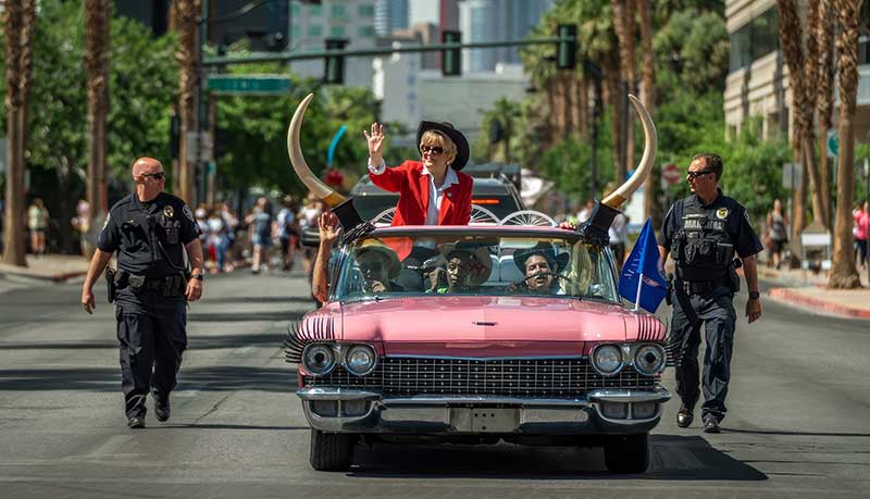 Mayor Goodman rides a pink Cadillac in the city's Helldorado Days Parade. Photos courtesy of the City of Las Vegas