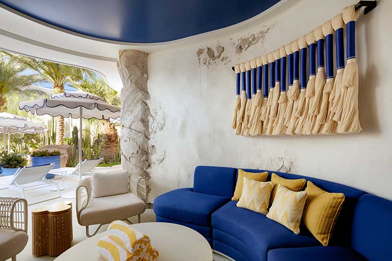 One of the cabanas at the small VIP pool at the Fontainebleau, called GiGi's Grotto, features a poolscape inspired by Yves Saint Laurent's hideaway in Marrakesh known as Jardin Majorelle. Photo courtesy of KBAA