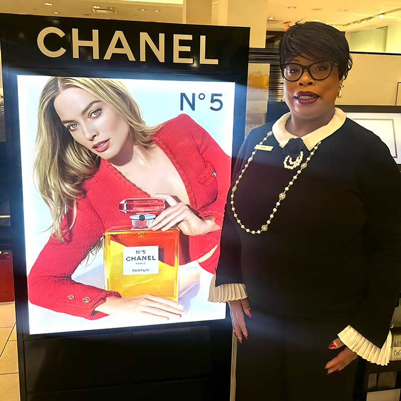 Jewel Hall visiting the CHANEL Boutique at 31 Rue Cambon in Paris