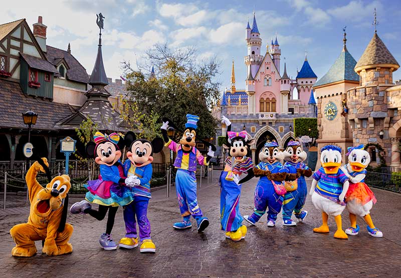 Disney-004 During the Disneyland Resort 70th Celebration, guests can see Mickey Mouse, Minnie Mouse and their pals dressed in festive attire with bright pops of color and sparkling embellishments (Christian Thompson/Disneyland Resort)