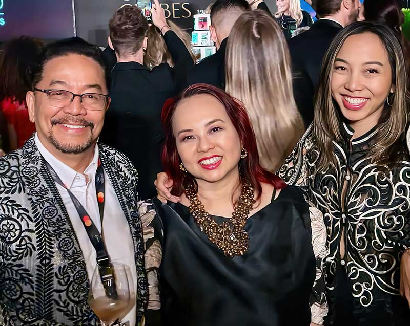 Janet, Ruben, and Bianca Nepales at the Golden Globes Variety party during the 2025 Cannes Film Festival in Cannes, France