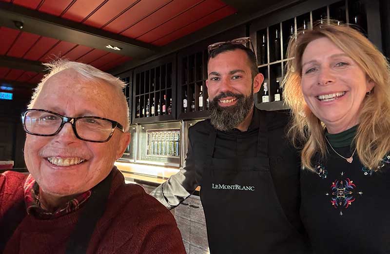 (L-R) Scott Harris, Chef Yannick Crepaux of LeMontBlanc, and Elaine Harris