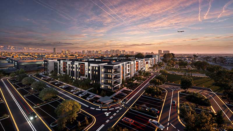 Architect's rendering of the new Otonomus Hotel exterior in Las Vegas, Nevada