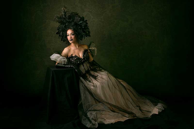 Photo of Cecilia Violetta López in a black headdress and tule by Paulina Gwaltney