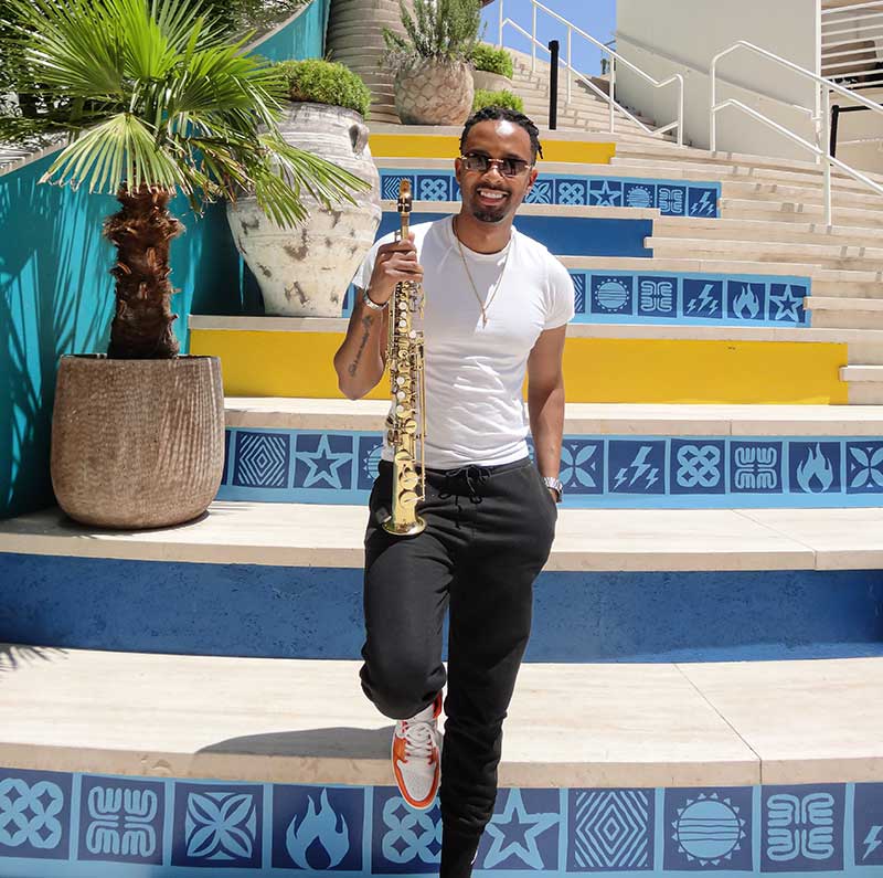 Bryan Thompson out by the pool at the Palms Casino Resort, Las Vegas before performing with Babyface