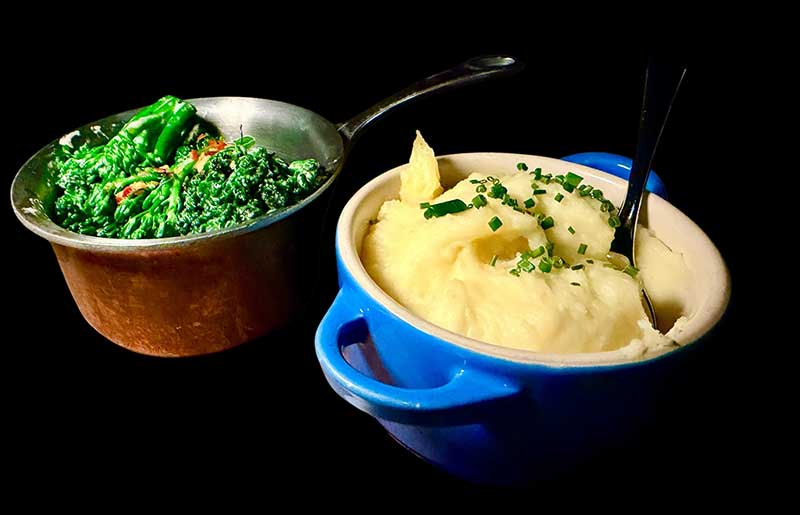Broccolini and mashed Yukon potatoes
