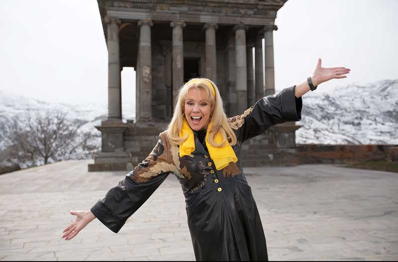 Laura McKenzie at the first century Garni Temple near Yerevan, Armenia