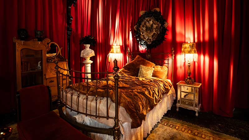 A bedroom vignette inside Oddyssey Noir (Sean Jones)