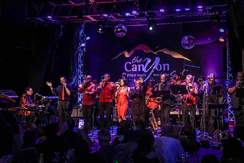 The band performing Larry Dunn's Anthology of Earth Wind & Fire at The Canyon Club Agoura Hills