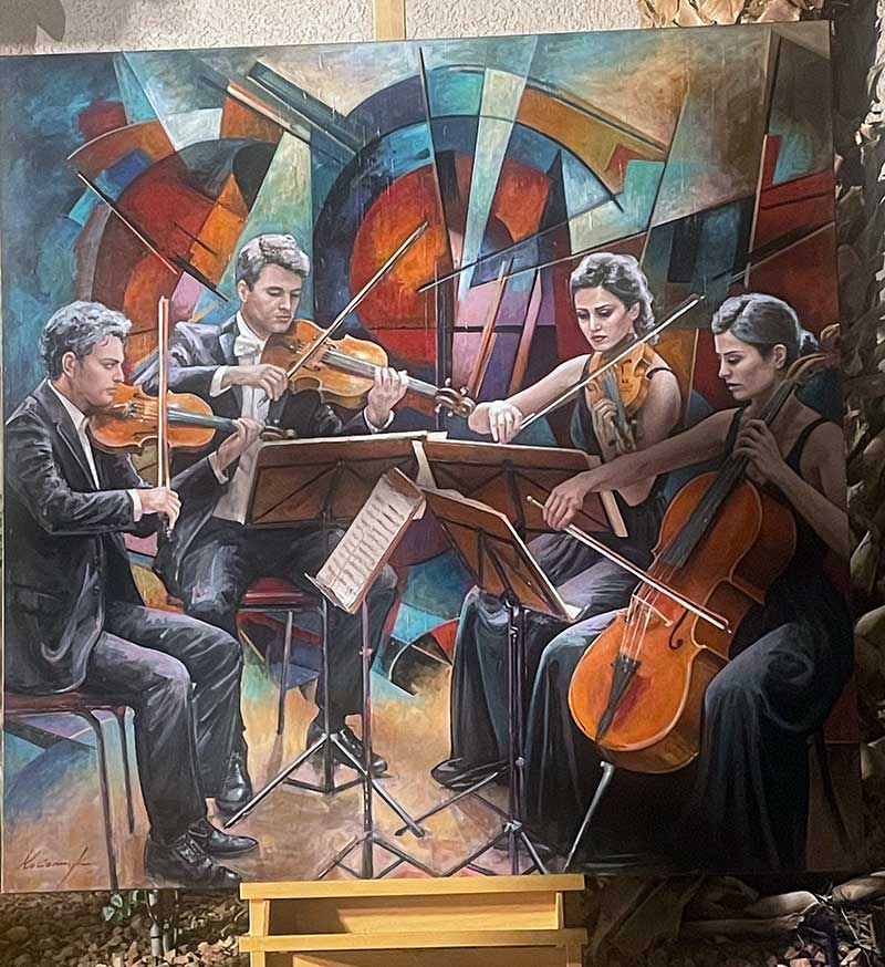 “The Quartet,” a painting by host artist Katarzyna Kociomyk, on the auction block