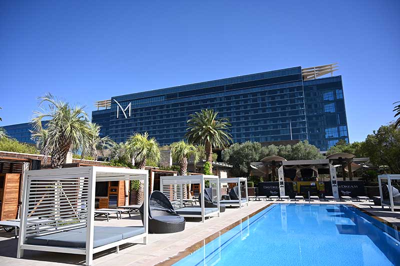 M-Resort-002 M Resort Spa Casino’s 12,000-square-foot DayDream Pool Club features a modern, crisp blue and white color palette for the 2026 season that perfectly complements its lush, refreshed landscaping